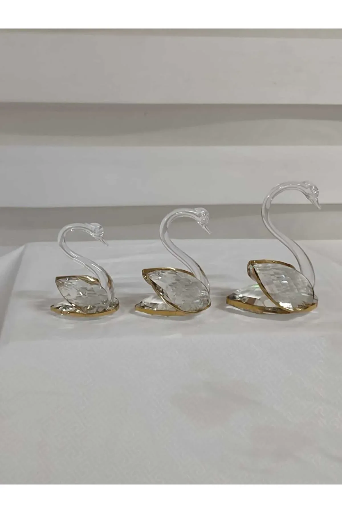 Kristal 3'lü Kuğu Set ALTIN 8cm. / 9cm. / 12cm.