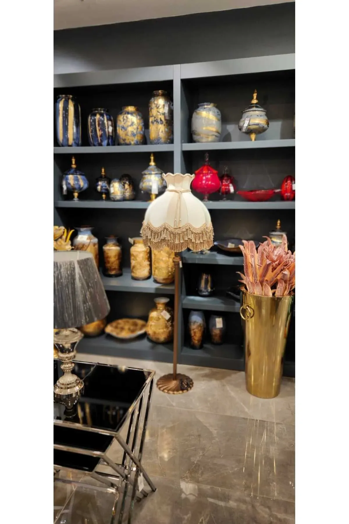 Klasik Lambader Vizon Başlık Bronz Ayak 170cm.