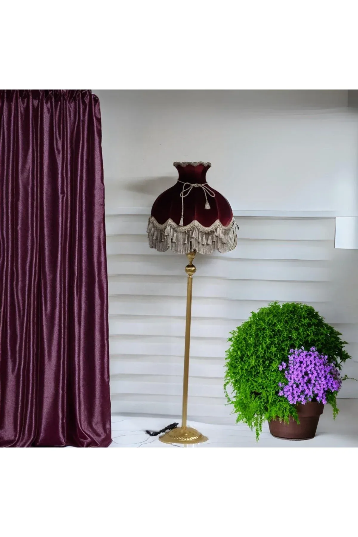 Klasik Lambader ALTIN Ayak BORDO Şapka 170cm.