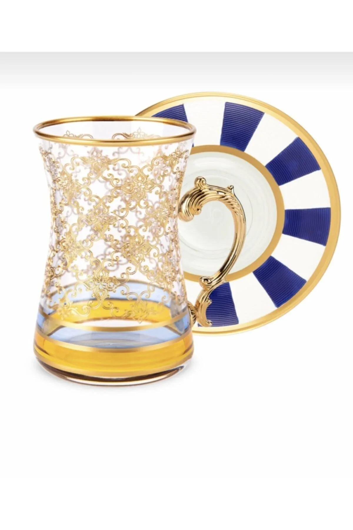 Dama Mavi Beyaz Kulplu Çay Bardagı 6lı
