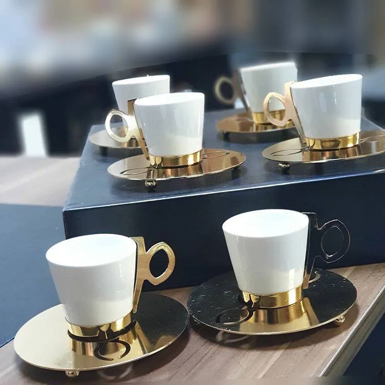 Metal Porselen 6'li Kahve Fincanı